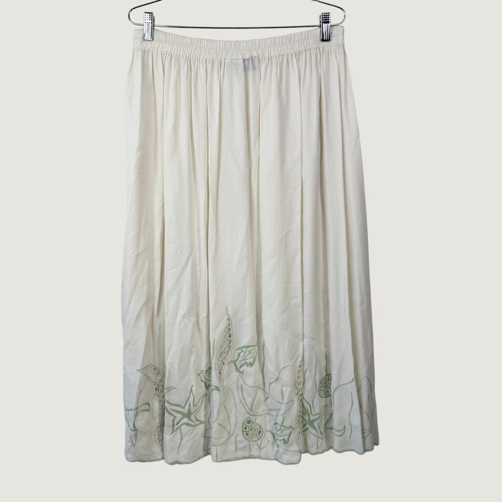 Bali Emerald Skirt 2X Ivory‎ Rayon Embroidered Boho Coastal Cottagecore